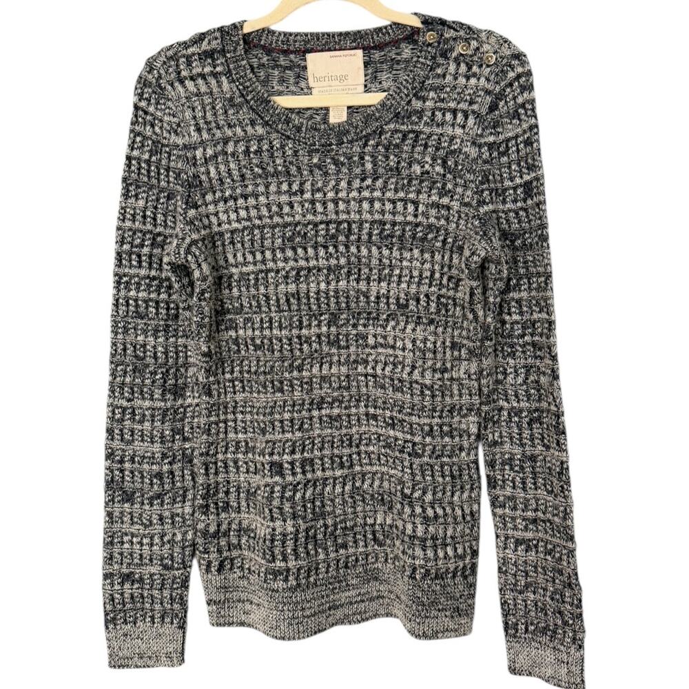 Banana Republic Heritage Waffle-Knit Sweater Womens M Black & White Italian Yarn